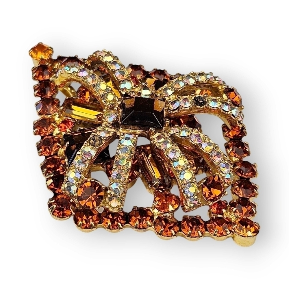 Juliana Rhinestone Brooch Pin Pendant Layered Topaz AB Orange Diamond Vtg D&E - Picture 4 of 12